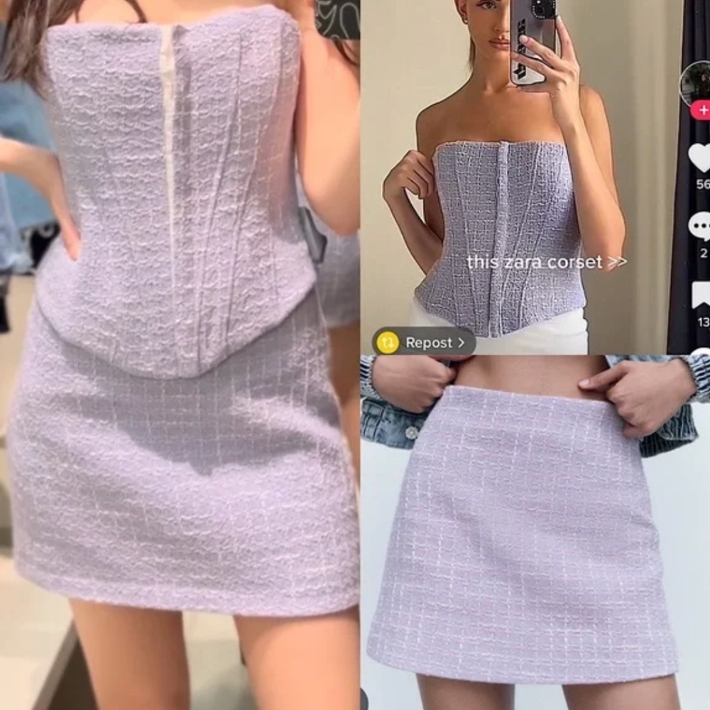 NWT Zara Purple Tweed Corset & Skirt Set
